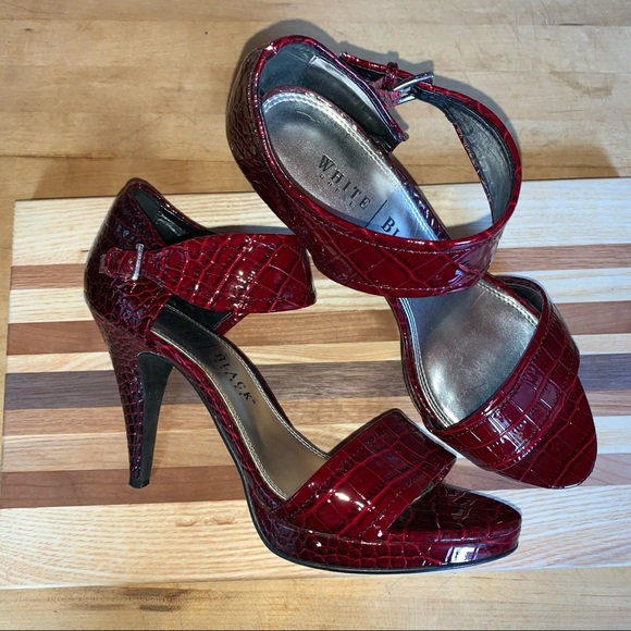 White House Black Market Shoes - White House Black Market Burgundy Strappy Heels